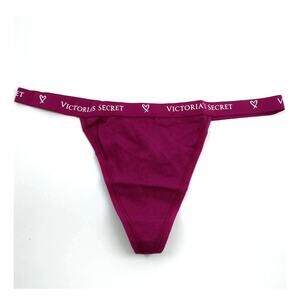 Victoria's Secret V String Size Small Fuchsia White Logo Print on Elastic